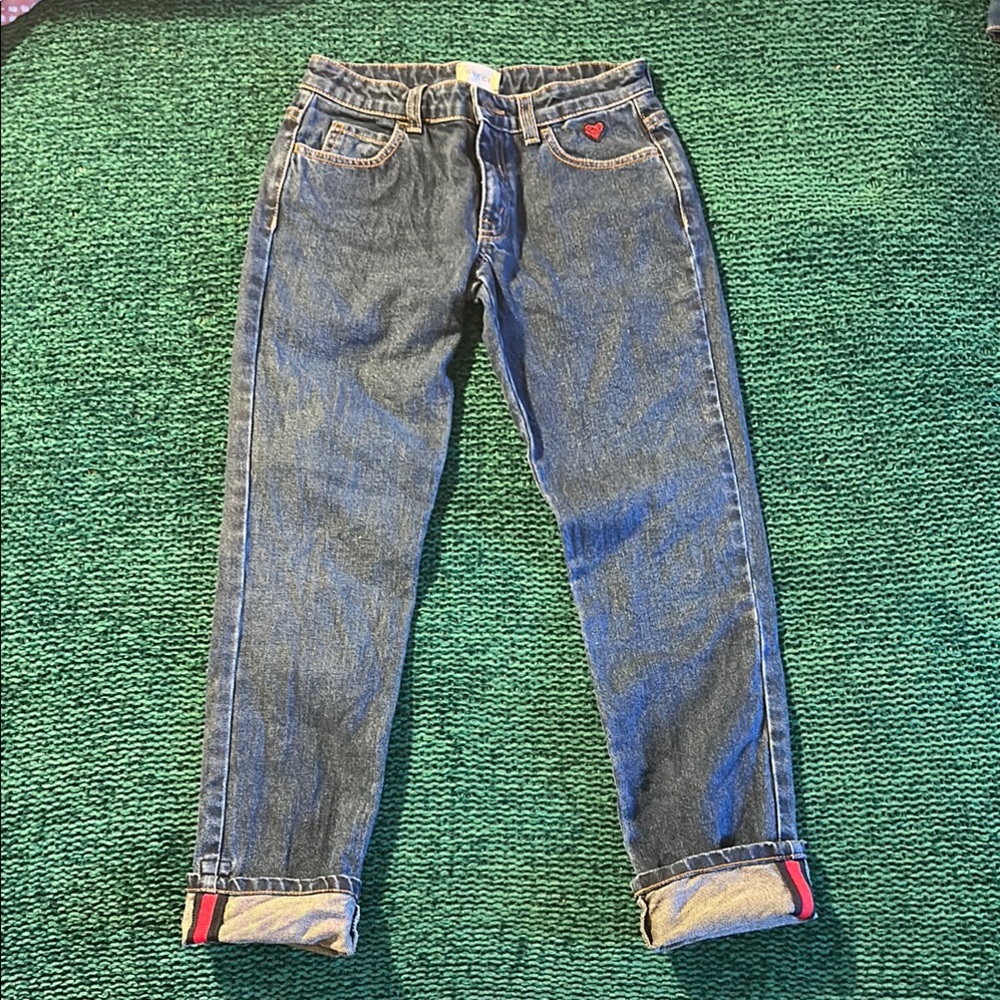 Gucci Blue Jeans with Red Heart Accent